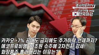 [9월 9일 한국마감] 카카오 -7% 공매도 금지에도 추가하락. 언제까지 떨어질까? 에코프로비엠 10조원 수주에 2차전지 강세! 화장품주 흘러내리는 이유는?