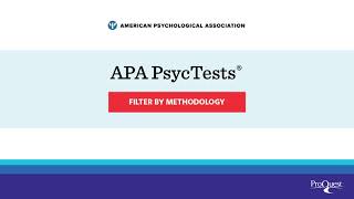 APA PsycTests®– Filter by Methodology – ProQuest