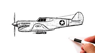 How to draw a WW2 Fighter Plane Curtiss p-40 Warhawk
