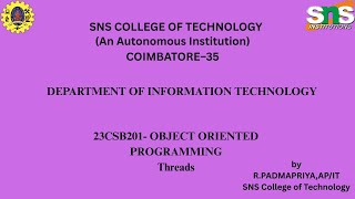 Threads| Object Oriented Programming| SNS Institutions