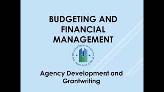 HUD Agency Development/Grant Writing Workshop: Budgeting and Financial Management