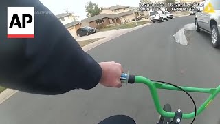 Body-cam video shows officer using child's bicycle to chase down suspect