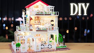 DIY Miniature Dollhouse Kit || Princess Villa - With 2 Floors & Garden - Relaxing Satisfying Video