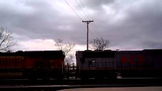 BNSF 5670, KCS 3914, BNSF 7405 exiting Eola Yard, Aurora, Illinois