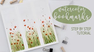 Watercolor POPPIES bookmarks - real time tutorial for beginners