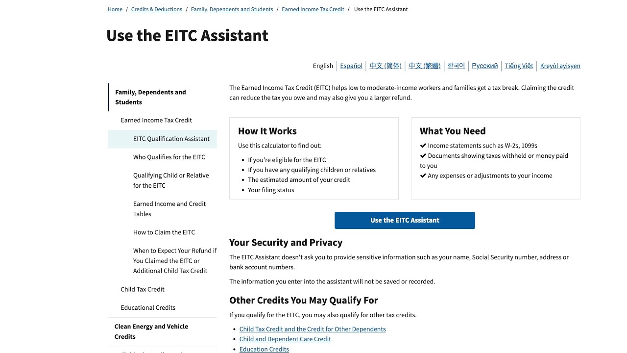 How To Use The IRS Earned Income Tax Credit (EITC) Assistant - YouTube