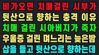 (실화사연) 비가오면 치매걸린 시부가 뒷산으로 향하는 충격 이유 치매 걸린 시아버지가 죽자 우울증 걸린 며느리는 늦은밤 삽을 들고 뒷산으로 향하는데  사연낭독