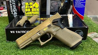 GLOCK 17 AUTO WE TAN ทดสอบปืนบีบีกันอัดแก๊สจากค่าย WE ไต้หวัน มาใหม่ล่าสุด ยิงได้2ระบบ