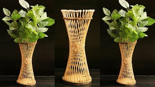 How to make flower vase with Bamboo Chops sticks | DIY Flower Pot | Bamboo Sticks Flower Pot Design