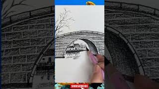 Bridge scenery house drawing #drawing #viral #shortsvideo #Bridge scenery #easy