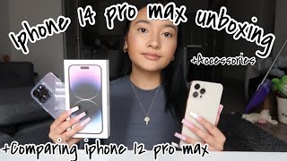 Iphone 14 Pro Max UNBOXING!! (Deep purple 256 gb) + Accessories+ Review📱