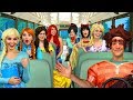 RALPH’S DISNEY PRINCESS CARPOOL BUS RIDE. (Vanelope, Ariel, Rapunzel, Belle, Elsa and Anna)