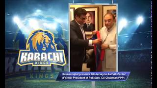 Salman Iqbal presents KK Jersey to Asif Ali Zardari