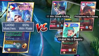 14K MATCHES ZILONG VS TOP 8 GLOBAL BEATRIX + 11 WINSSTREAK KADITA!!!🔥| WHO WILL WIN???