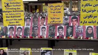 Vienna, Austria—November 14, 2024: MEK supporters held a rally honoring the November 2019 uprising.