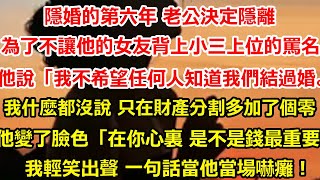 隱婚的第六年 老公決定隱離。為了不讓他的女友背上小三上位的罵名。他說「我不希望任何人知道我們結過婚。」我什麼都沒說 只在財產分割多加了個零。他變了臉色「在你心裏#总裁 #感情