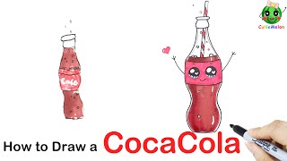 兒童簡筆畫可口可乐 How to Draw Coca-Cola Bottle ❤️  Funny food Art！ Easy Drawings for kids【西瓜寶寶學畫畫學英語】兒童繪畫教程