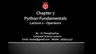 XI Chapter 7 - Lecture 2 - Python Operators