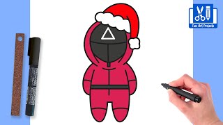 How To Draw Triangle Pink Guard From Squid Game (Netflix) | Christmas Drawing tutorial Step By Step