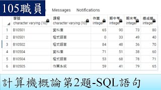 105職員-計算機概論第2題-SQL語句