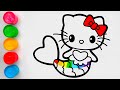 Hello Kitty Mermaid Drawing and Coloring | Cute Art for Children | How to Draw Easy