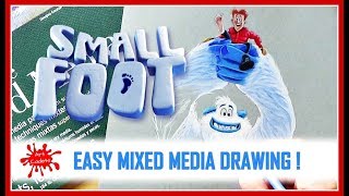 👣Drawing SMALLFOOT -coloured PENCILS and PASTELS on TONED BLUE MIXED MEDIA paper (EASY TUTORIAL)
