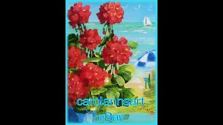 How I Paint Acrylic Geraniums & Sea  Easy flower painting