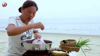 fishermen cook manta rays on the island