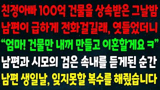 (반전신청사연) 친정아빠 100억 건물을 상속받은 그날밤 남편의 전화를 엿들었더니\