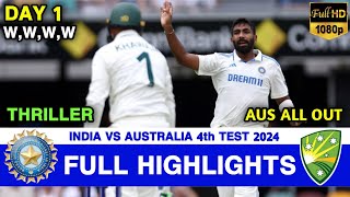 India vs Australia 4th Test Day 1 Full Match Highlights | IND vs AUS 4th Test Day 1 Full Highlights