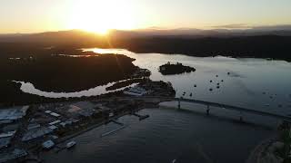 Relaxation sunset drone views over the Clyde River at Batemans Bays NSW.