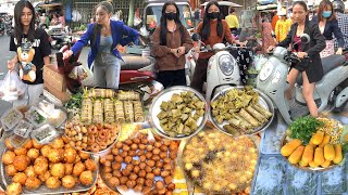 Wonderful Street Market Scenes @ Cambodia food vlog - Fried Pig Leg Cake, Vegetable, Chicken \u0026 More