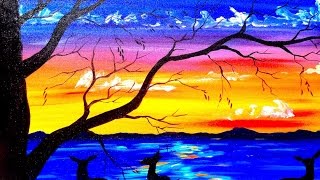 Beginners acrylic painting tutorial | Deer and Sunset Lake | Silhouette | TheArtSherpa