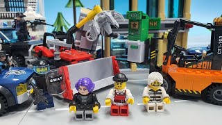 Police car and swat team chase bank robbers Lego stop motion animation
