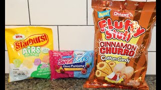 Starburst Airs Sour Tropical Gummies, SweeTarts Chewy Fusions, Charms Cinnamon Churro Cotton Candy