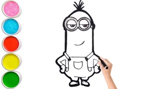 How to Draw a Cute Minion Kevin Step by step for Kids | Easy Minion Drawing, Coloring,Satisfying art