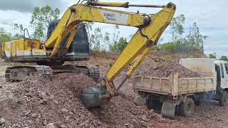 รีวิว รถขุดยอดฮิตยอดนิยม kobelco sk120-1(มาร์คทรี)เร็วจัดปลัดบอก excavator and truck