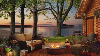 Cozy Campfire | Summer Cozy Cabin Porch Ambience | Burning Fireplace & Crackling Fire Sounds