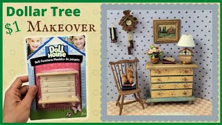 EASY Dollar Tree dollhouse furniture Makeover | DIY Floral Dresser