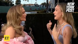 Watch Brie Larson absolutely lose it meeting Jennifer Lopez at the 2024 Golden Globes