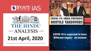 'The Hindu' Analysis for 21st April, 2020. (Current Affairs for UPSC/IAS)