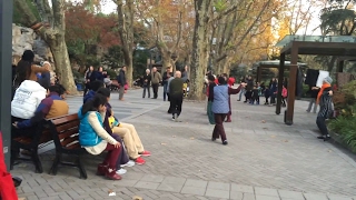 上海老人静安公园自编自演跳集体舞，Older men dance in the shanghai Jing An park