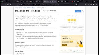 Maximise the Tastiness Problem Code: MAXTASTE