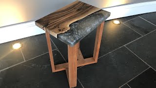 Small Grey Marble Table No.2 - Live Edge Resin