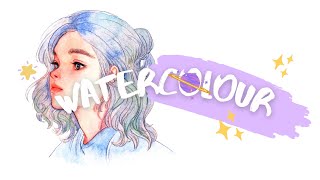 Draw with me | Watercolour Gril's Cartoon Portrait Speed Process | Manga style painting