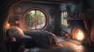 Cozy Hobbit Bedroom - Soothing Rainfall with Relaxing Fireplace Sounds / Rain on Roof / Deep Sleep