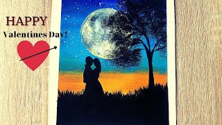 Daily Challenge # 83 / How To Paint Romantic Couple Under Moonlight/ Valentine's day
