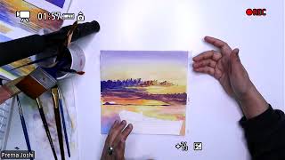 How to paint glowing seascape with gouache|Painting water step by step Day-5