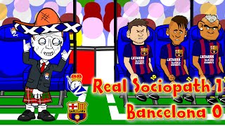 🇪🇸REAL SOCIEDAD vs BARCELONA 1-0🇪🇸(4.1.15 Alba own goal David Moyes Football Cartoon by 442oons)
