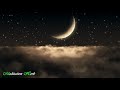 flying through dense clouds at night with beautiful crescent moon inspiring music